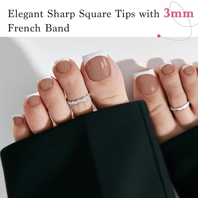 Toe Nails Press On French Tips for Women, 15 Sizes 150 Pcs Sharp Square Pre-applied Primer & Base Coat Toenail Press Ons Baby Pink Full Cover Fake Tips Extension, Builder Nail Gel & Top Coat Required