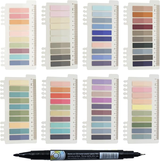 YOUDEFUL 1600Pcs Transparent Sticky Note Tab, Colored Page Marker Tab | Repositionable Book Flags Tab Strip with Binder, Clear Sticky Note,Page Tabs,Index Tab for Bible Study, School, Office