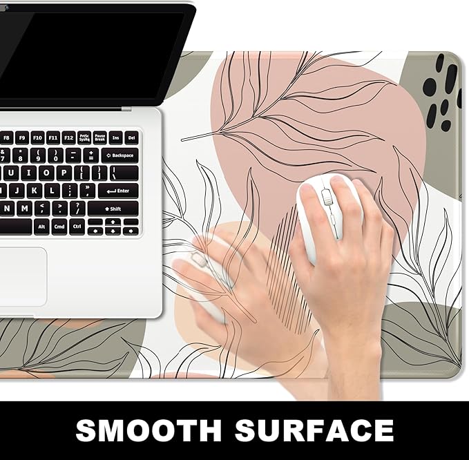 BOSOBO Large Mouse Pad, XXL XL Extended Gaming Mouse Pad, Desk Mat for Office & Home, Modern Boho Leaves