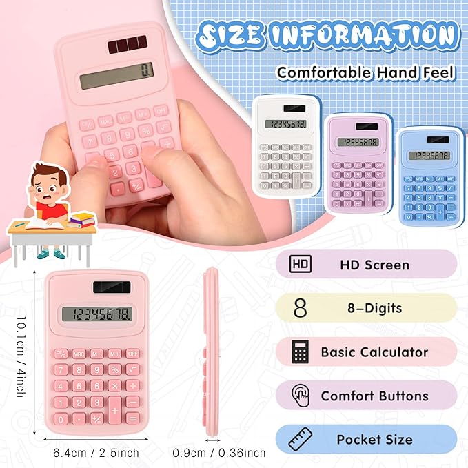 LEIFIDE 24 Pack Pocket Calculator Small Bulk Basic 4 Function Calculator 8 Digit Display Battery Powered for Desktop Home Office School Student Kids (Macaron Colors)