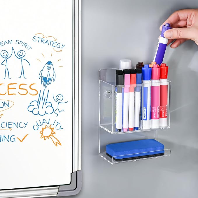 Dry Erase Marker Holder, Wall Mounted Marker Holder for Remotes, Makeup, Acrylic Pen Organizer for Whiteboard, Office, Classroom, Wall Pen Pencil Storage for Classroom Organization