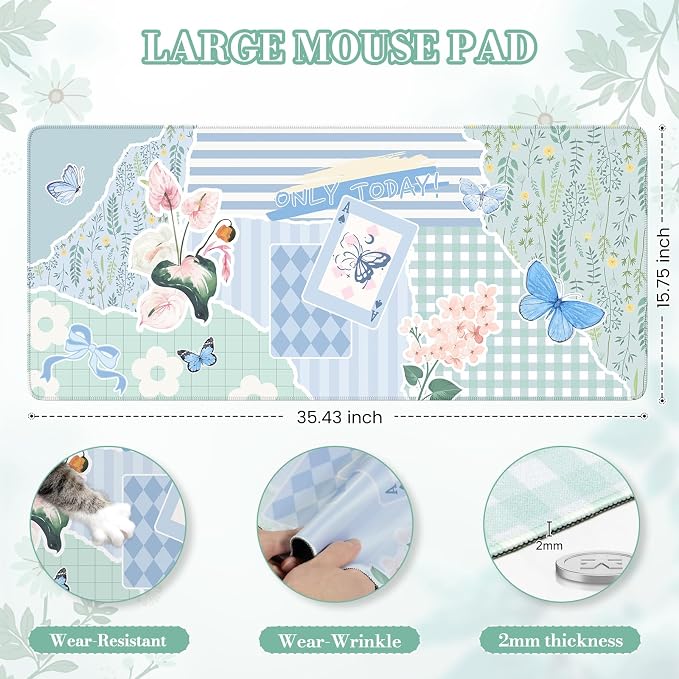 iCasso Floral Computer Mouse Pad, Desk Mat for Desktop | Keyboard and Mouse Pad, Non-Slip Mousepad with Smooth Surface, Cute Desk Accessories for Home Office Dorm