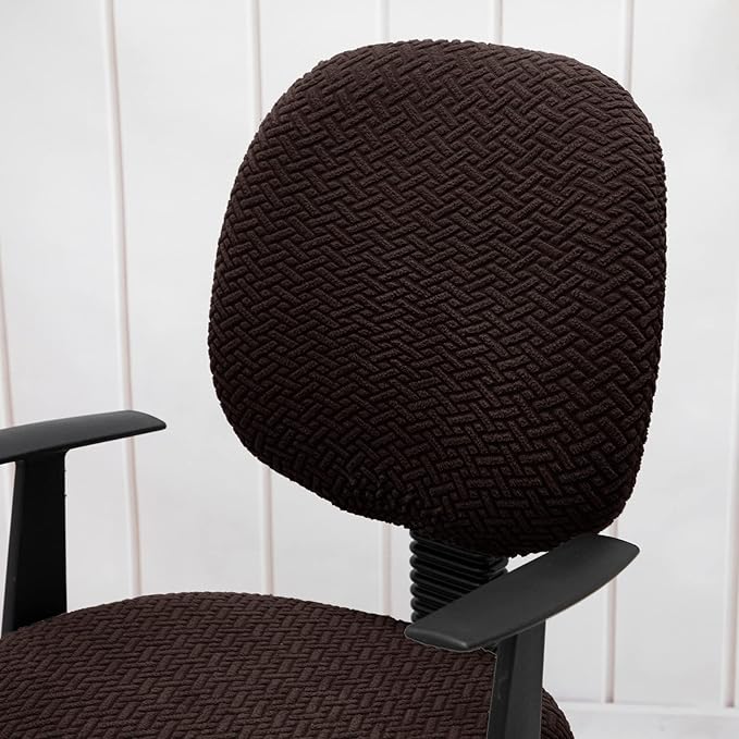 MIFXIN Computer Office Chair Cover Stretch Elastic Slipcover 2 Piece Stretchy Jacquard Washable Computer Chair Covers Furniture Protector for Office Home, NO Chair, Only Covers (Coffee)