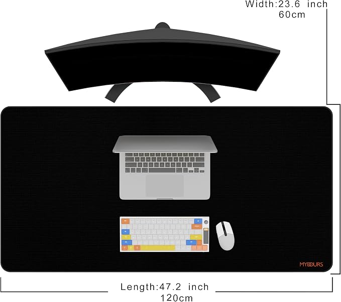 Mydours 48" x 24" Extended Gaming Mouse Pad, XXL Large Desk Mat (Black) | Superior Micro-Weave Surface, Water Resist Keyboard Mousepad with Non-Slip Rubber Base, Laptop Desk Pad for Office Home