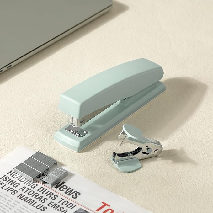 Deli Stapler, 2000 Staples and 2 Staple Removers, 2 Pack, Green | 25 Sheet Capacity, Desktop Stapler