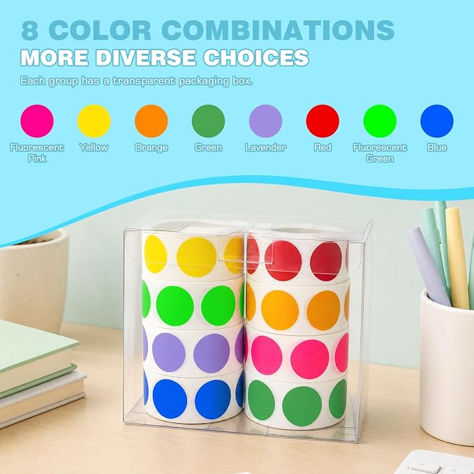 3/4 Inch Color Coding Label Stickers,4000PCS Circle Inventory Sticky Dots Sticker(8 Colors)