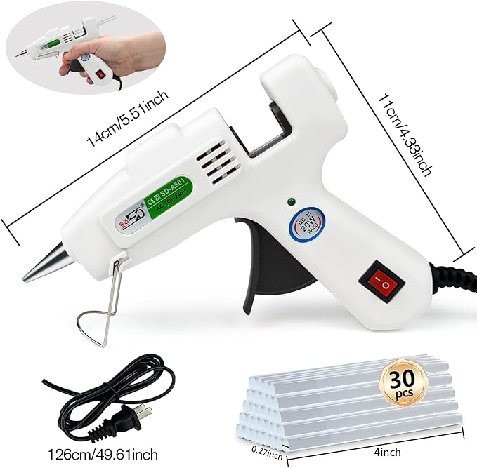 Hot Glue Gun Kit with 30 Glue Sticks, Fast Preheating Hot Melt, High Temp for School Crafts DIY Arts and Quick Home Repairs (20w)