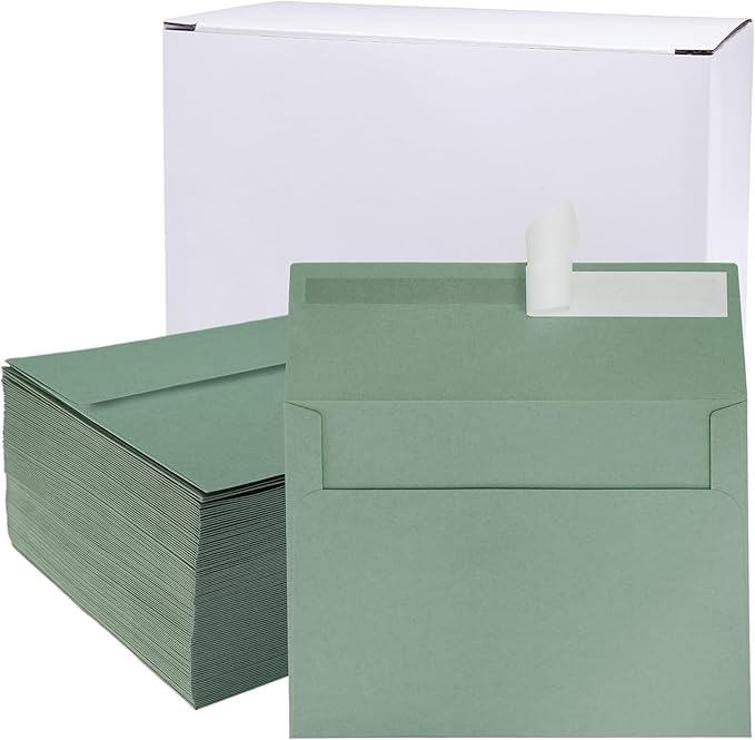 Winlyn 100 Pcs Sage Green A7 Invitation Envelopes 5 1/4 x 7 1/4 Square Flap Envelopes Self Seal 73lb for Wedding Shower Birthday Graduation Mailing Invitation Announcement 5 x 7 Greeting Cards Photos