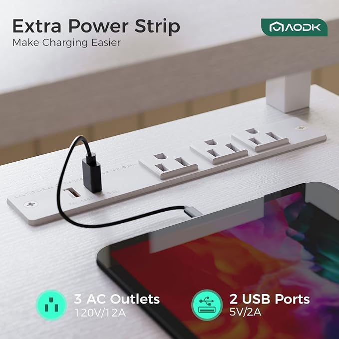 AODK 55 Inch Electric Standing Desk with Drawers & Keyboard Tray, White | Power Outlet, LED Lights, Monitor Stand, Cable Management Tray, 3 Memory Heights, 29.9"-46.1" in Range