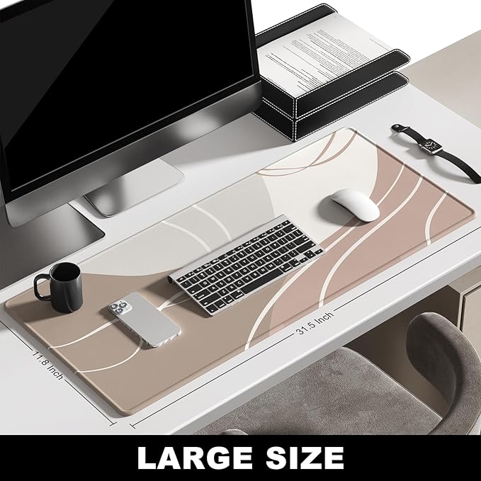 BOSOBO Large Mouse Pad, Desk Mat, XXL Gaming & Keyboard Mat, Desktop Full Cover 31.5 x 11.8 Inches, Modern Abstract Lines