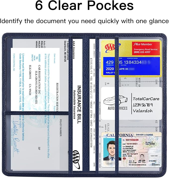 Premium Car Registration and Insurance Card Holder, Car Document Holder for Cards, Driver License & other Essential Documents (Deep Blue)