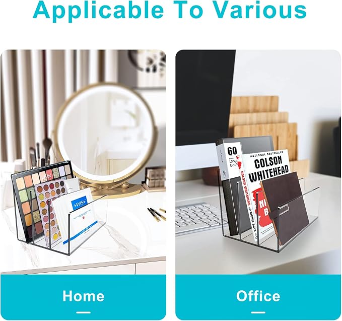 Boloyo Acrylic File Holder,1PC 3 Sections Clear File Organizer Mail Letter Sorter Desktop Folder Holder for Home Office School Envelope Bill Filling Paper Document