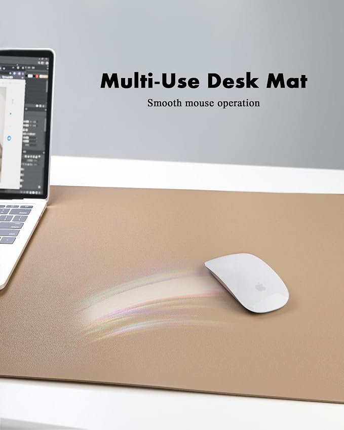 YSAGi Double-Sided Desk Pad, 35.4"x17"Leather Desk Mat, Eco Cork Desk Pad Protector,Large Mouse Pad,Waterproof Desk Blotter for Office/Home(Apricot)
