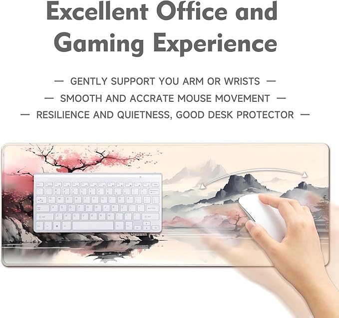 Gaming Mouse Pad Desk Pad XL Large Mouse Mat Keyboard Mat Office Desk Decor AccessoriesKeyboard Mat Office Desk Decor Accessories (Pink Ink Painting)