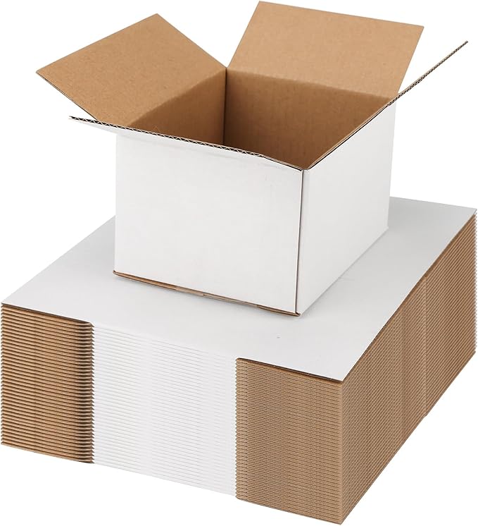EXYGLO 40 Pack 5x4x3 Shipping Boxes for Small Business, White Corrugated Cardboard Small Box for Packaging, Moving, Mailing, and Storing