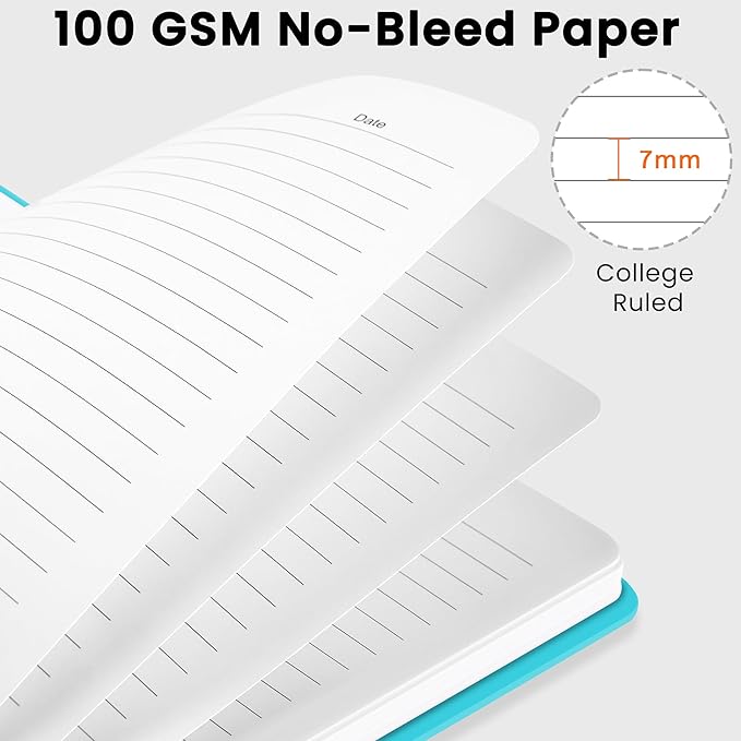 Lined Spiral Journal Notebook, A5 College Ruled Notebook for Journaling, Note-Taking, and Daily Planning, Durable Hardcover with an Elegant Design, Turquoise