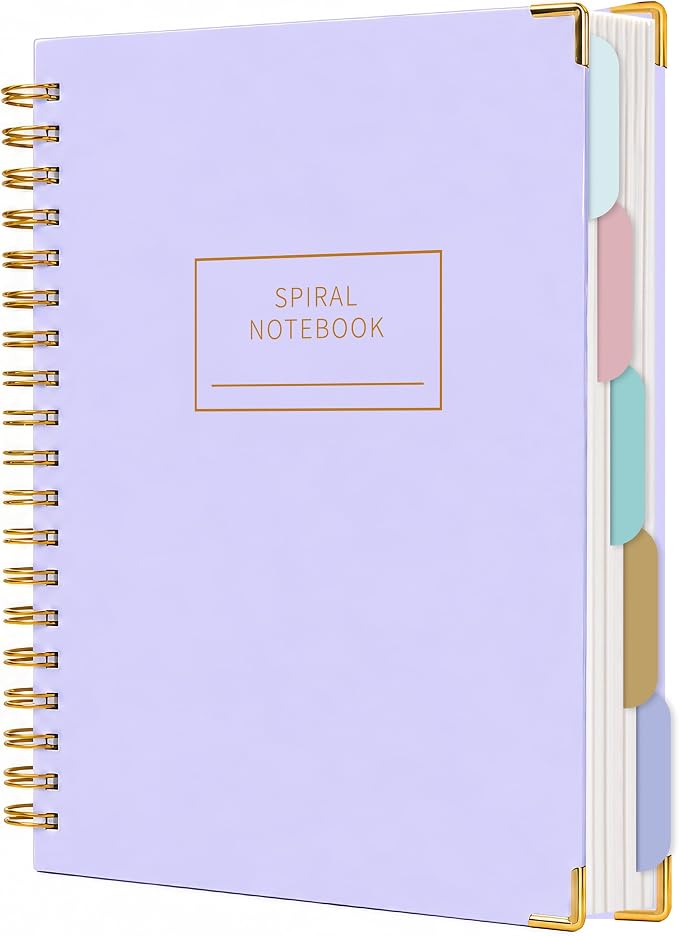 Yoment Hardcover Spiral Notebook with Tabs 8"x10" Large 5 Subject Notebook | Spiral Journals for Women with Dividers 240 Pages College Ruled Notebooks for Work, Back to School, Gifts, Purple