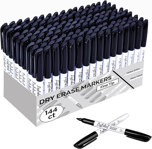 Dry Erase Markers with Fine Tip, Bulk Pack of 144 with Black, Whiteboard Markers Bulk with Low Odor, Office Supplies for School Office or Home