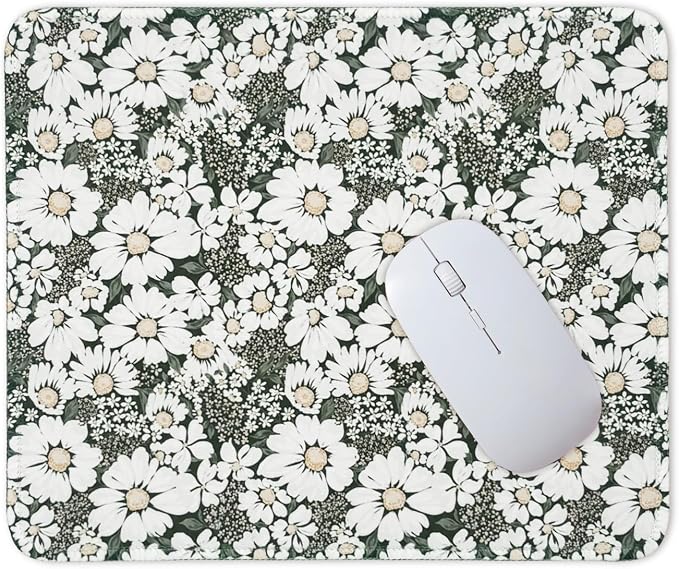 Mouse Pad for Desk with Stitched Edge, Premium Cute Washable Mouse Pads. Computer Mousepad with Non-Slip Rubber Base, Mousepads for Laptop, 9.25x7.75x0.12 inch (Daisy Fields)