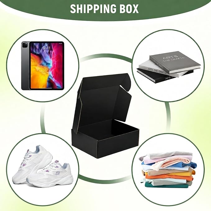 50 Pack 6"x4"x2" inch Shipping Boxes Black Corrugated Cardboard Box for Small Business, Mailer, Shipping, and Packing
