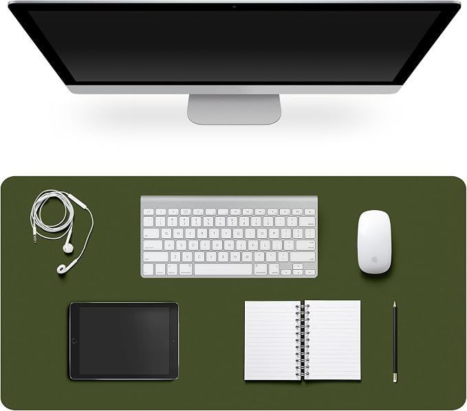 Leather Desk Pad Protector,Non-Slip Desk Pad(OliveGreen, 23.6" x 13.7") | on-Slip PU Leather Large Mouse Pad,Easy Clean Desk Protecor Mat,Writing Pad for Office Work/Home/Decor