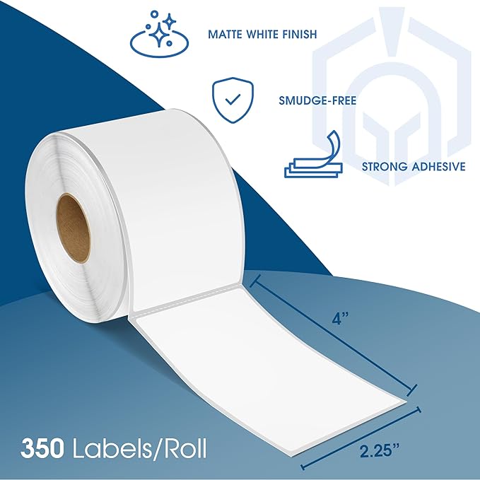 Spartan Industrial - 2.25" X 4" Direct Thermal Labels (10 Rolls, 350/Roll) Perforated Shipping Labels - Compatible with Rollo and Zebra Desktop Printers