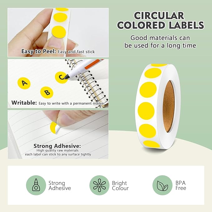 PARLAIM 4000 Pack Yellow Dot Stickers, 1/2 inch Round Circle Label 4 Rolls Permanent Adhesive Color-Code Sticker Labels in Dispenser Box