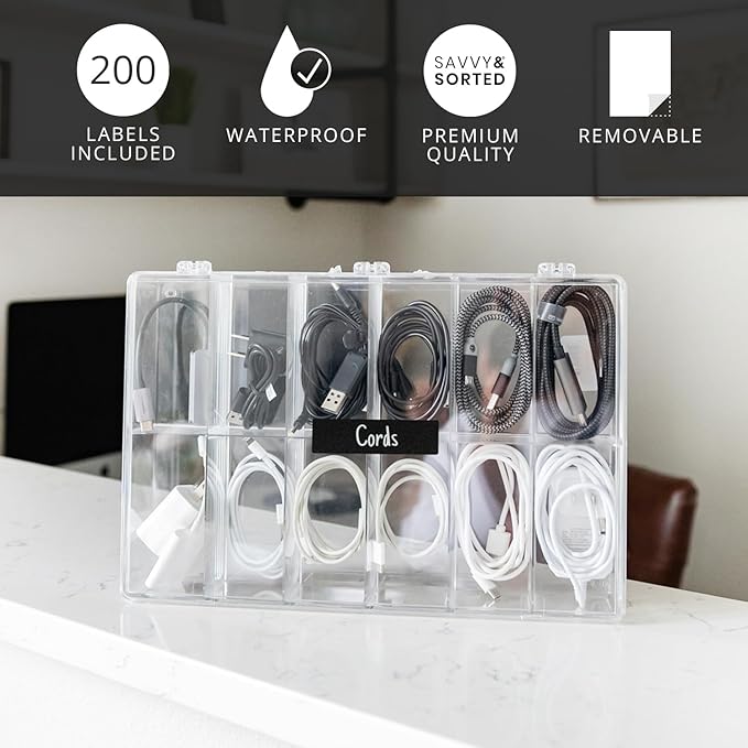 SAVVY & SORTED Chalkboard Labels Stickers - 200 Removable, Reusable, Erasable Labels for Jars, Containers, Pantry Storage, Glass Bottles