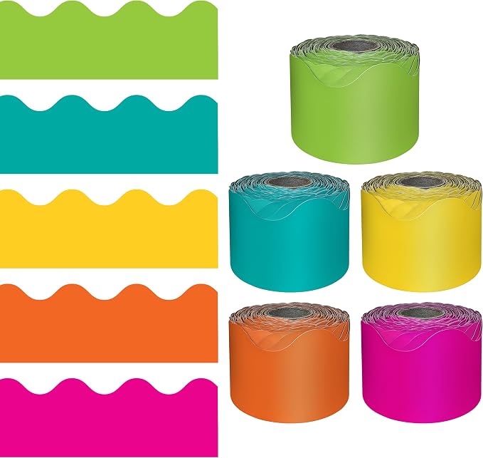 Carson Dellosa Colorful Bulletin Board Border Sets for Classrooms, 6 Pack | Orange, Yellow, Lime Green, Hot Pink, Teal Bright Classroom Décor, School, Cork or Whiteboard, Wall, Locker Decoration