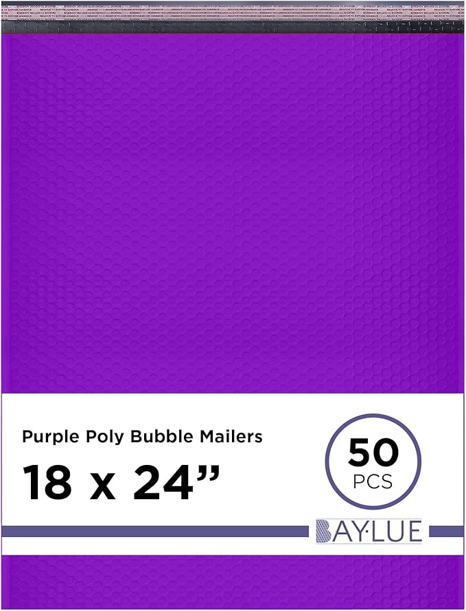 Purple Poly Bubble Mailers 18.x24 Inch #9 | Self Seal Large Padded Envelopes | Air Cushioned Bubble Mailer | Usable Size 18x23 Inch | Waterproof Lightweight Mailing Shipping Bags | 50 Pack