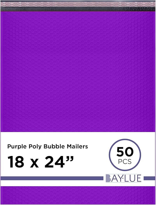 Purple Poly Bubble Mailers 18.x24 Inch #9 | Self Seal Large Padded Envelopes | Air Cushioned Bubble Mailer | Usable Size 18x23 Inch | Waterproof Lightweight Mailing Shipping Bags | 50 Pack