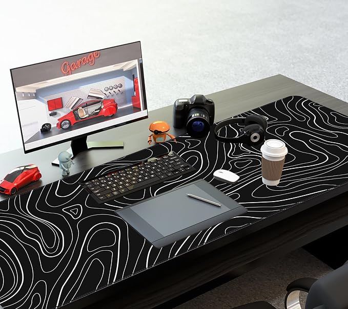 Black Topographic Mouse Pad XXXL - Giant Full Desk Gaming Mat, Huge Keyboard Pad for Ultimate Battlestation & Room Setup