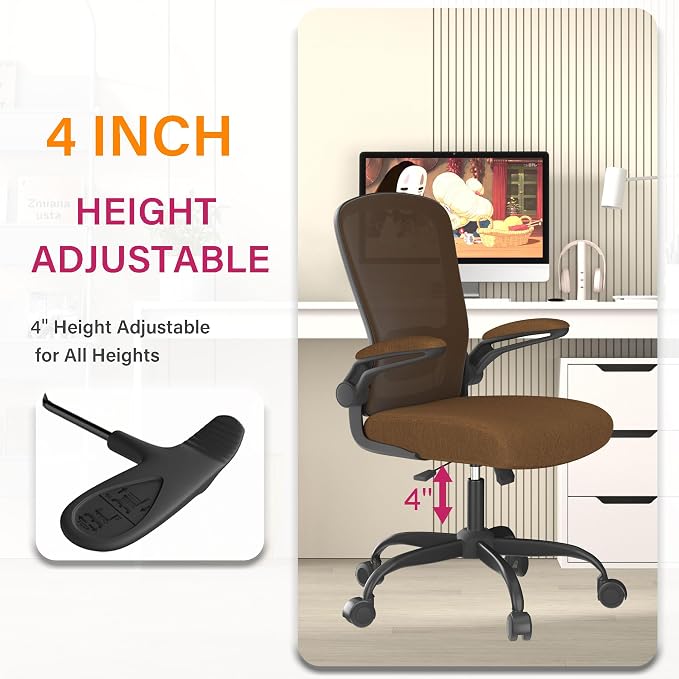 Mimoglad Office Chair, Ergonomic Desk Chair with Adjustable Lumbar Support, High Back Mesh Computer Chair with Flip-up Armrests-Task Chairs, Executive Chair for Home Office | Supports 300 lbs · Seat 19.48"–23.4" · Breathable mesh · 20–30 min assembly ·...