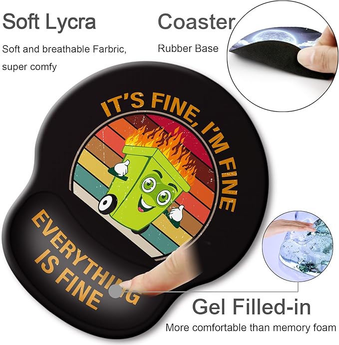Ergonomic Mouse Pad with Wrist Support Rest,Large Mousepad Gel Wrist Rest, with Coaster Non-Slip & Pain Relief for Computer, Desk, Home&Office-Black Dumpster Fire