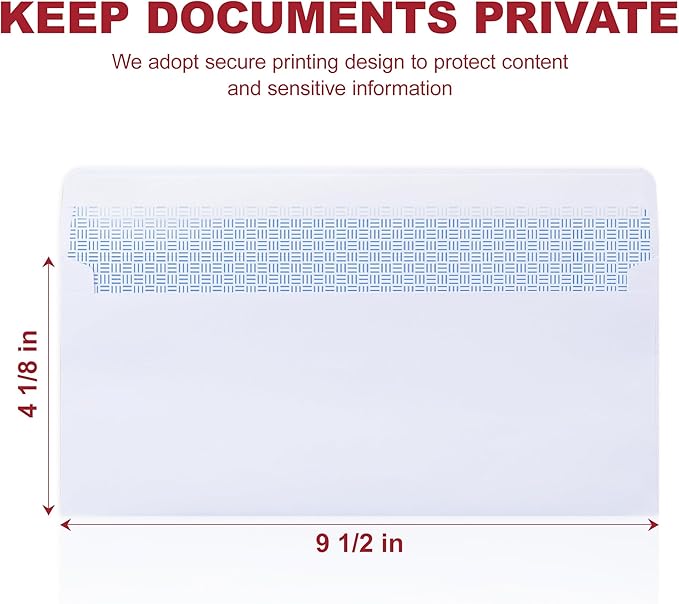 Zzrywuty #10 Letter Size Mailing Envelopes for Business, 60pcs Self Seal Windowless Security Envelopes 4-1/8 x 9-1/2 Inch White 24LB Paper