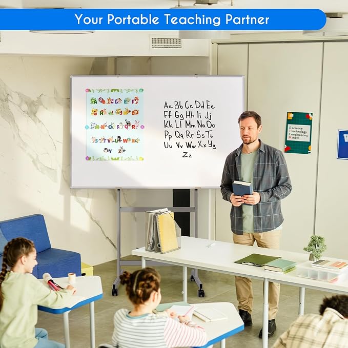 Maxtek Mobile Whiteboard Stand with Wheels, Stand Only, No Drill (Grey) | Height Adjustable Dry Erase Boards, No Drill Setup, Rolling Easel Frame for Home, Office, Homeschool,Classroom
