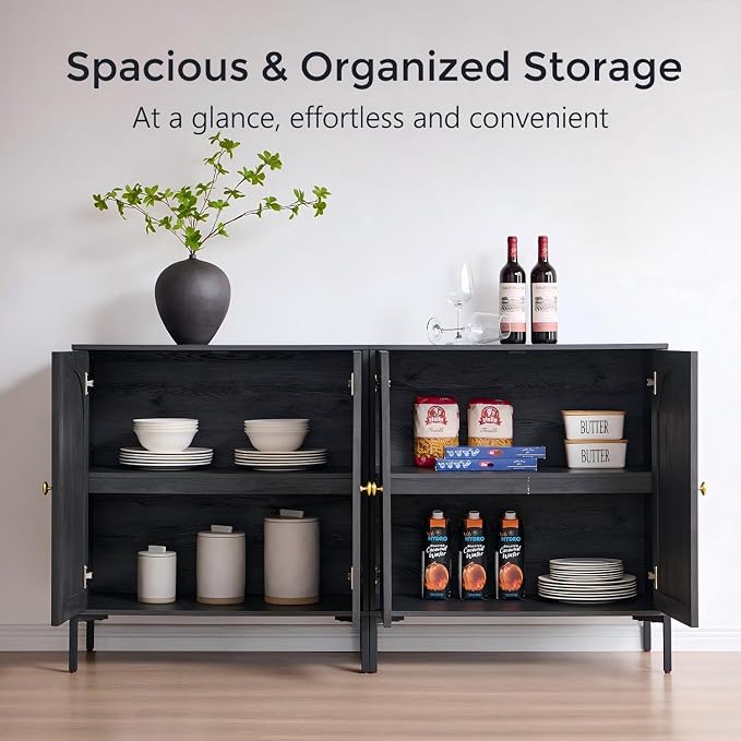IFGET 92.63" W Modern Arch Sideboard Buffet Cabinet with Storage, Dark Grey | Fluted Arched Sideboard Cabinet w/Adjustable Shelves, Wood Modular Kitchen Cabinet for Dining& Living Room, Entryway