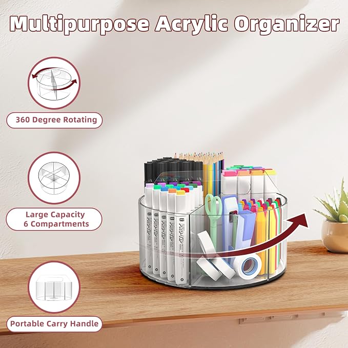 500 PCS Acrylic Pencil Holder, 360 Rotating Clear Marker Organizer, Pen Crayon Marker Caddy Organizer for Desk, Desktop Storage and Organizer for Office School Art Supplies, 2 Pack