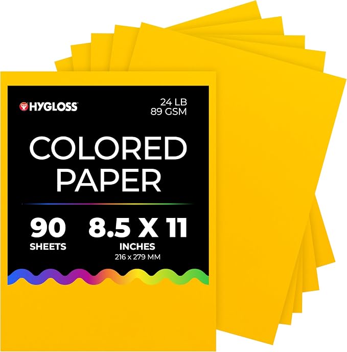 Hygloss Yellow Colored Paper - 24 lb, 89 gsm, Acid-Free, Fade-Resistant, 8.5x11-Inch Letter Size Color Copy Paper, 90 Sheets