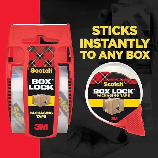 Scotch Box Lock Packaging Tape with Dispenser, 1.88 inch x 800 inch (22.2 yd), 2 Rolls, Clear Heavy Duty Packing/Shipping Tape, Extreme Grip – Sticks Instantly to Any Box for Secure Seal