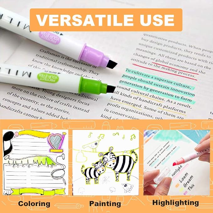 YOOUSOO 12 PCS Aesthetic Highlighters Assorted Colors, Pastel Highlighters | Unique Retro Color, Quick Dry Dual Tip No Bleed Highlighter Markers for School Office Bible Journals Planners Books Notes