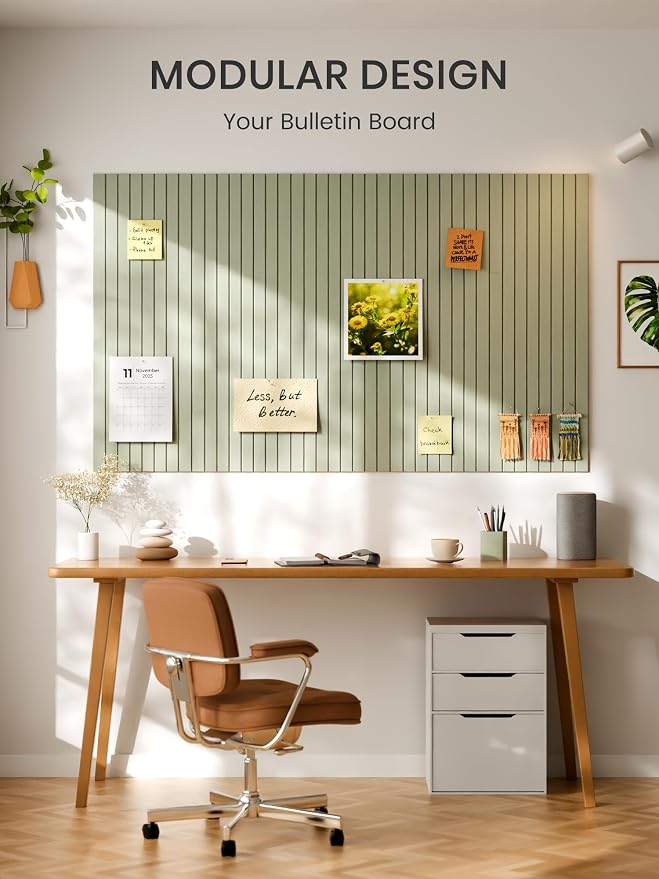 Bumusty 48"x 36" Large Felt Bulletin Board Tiles, Sage | 12-Pack Cork Board Alternative, Wall Decor, 30 Pushpins, 60 Adhesive Tabs, Vision Board, Office, Classroom, Home, Dorm