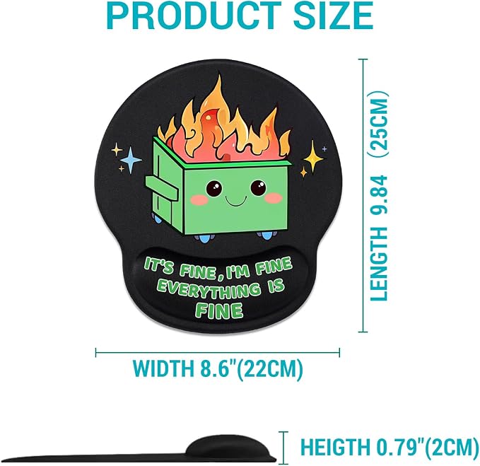 Hancynir Dumpster on Fire Ergonomic Mouse Pad with Wrist Support Desk Decor | Gel Mouse Pads Wrist Rest, Cute Funny Comfortable Computer Mousepad, for Gaming Laptop Work Home Accessories Office Supplies