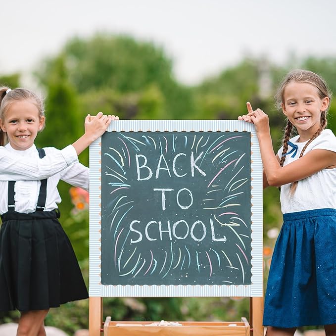 Marspark Scalloped Striped Coastal Bulletin Board Borders 52 ft Cottage Blue Rolled Stripes Blue Classroom Bulletin Border Trim Classroom Borders for Back to School Chalkboard Whiteboard Decorations