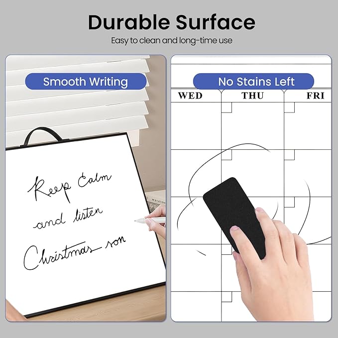 White Board Calendar - 16" X 12" Dry Erase Board Monthly Calendar, Double Sided Whiteboard with a Handle, Black Aluminum Frame Calendar for Home, School, Office
