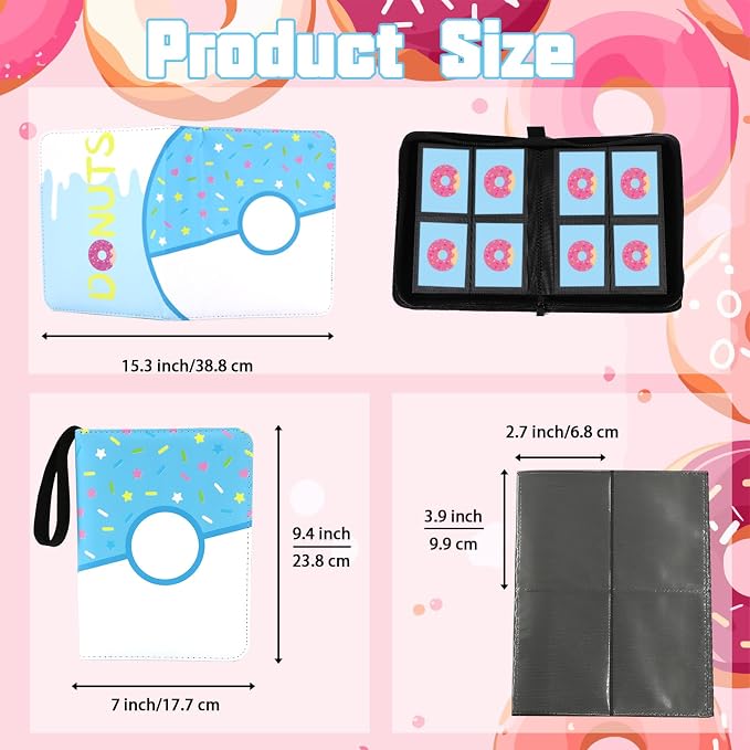 4 Pocket Portfolio Card Binder 240 Card Holder Album, Blue Donut Trading Cards Holder Zipper Binder for Girl Teen Collection (Blue Donut, 240 Pocket (Portfolio))