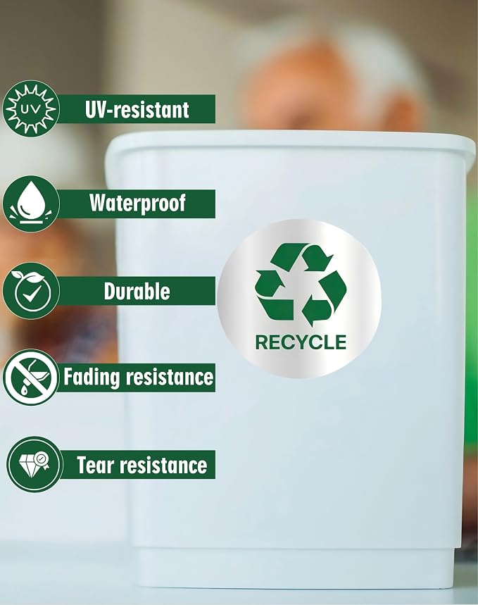 Recycle Stickers for Trash Bins 4Pcs, Waterproof Trash and Recycle Stickers | Self-Adhesive Sticker for Home, Office, Hotel, Apartment, School, Recycling Signs for Indoor/Outdoor Garbage Can