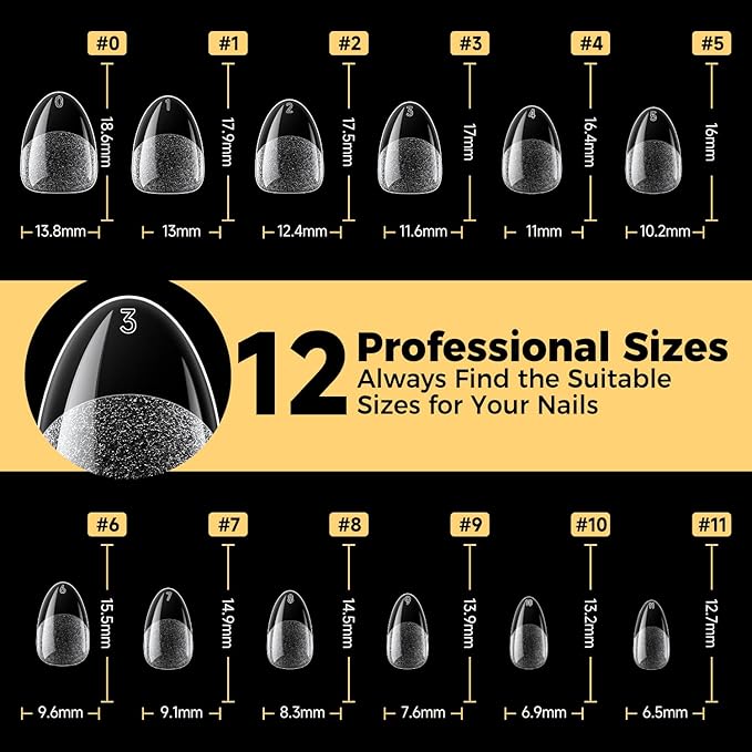 UNA GELLA Extra Short Almond Gel Nail Tips, 216 Pcs Pre-shape XS Almond Nail Tips Full Cover Press On Nails Half Matte Clear Fake Nails For Women Girl DIY Salon At Home 12 Sizes