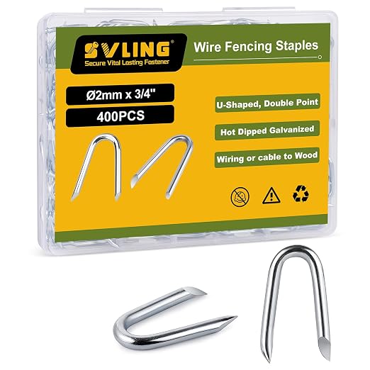 3/4 Inch Fence Staples for Wire Fencing, 400PCS U-Shaped Nails, Hot Dipped Galvanized,Double Pointed (Diameter 0.078 Inch)