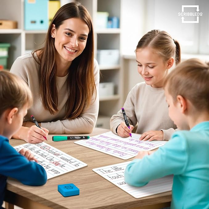 Scribbledo 10 Pack Small Lined Dry Erase Boards, 9x12 Double Sided | Easy to Clean Classroom Set, Portable and Lightweight, Bulk Homeschool Teacher Supply, Budget Friendly, Handwriting Practice